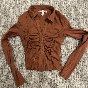 Urban Outfitters Brown Button Down Ribbed Top